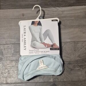 Laura Ashley Brushed Pointelle Long Sleeve Top & Pant 2 Piece Set Light Blue S